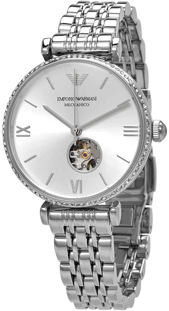 Emporio Armani Gianni T-Bar Automatic Silver Dial Silver Steel Strap Watch For Women - AR60022 - Image 8